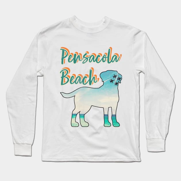 Pensacola Beach Teal Vintage-Look Long Sleeve T-Shirt by Witty Things Designs
